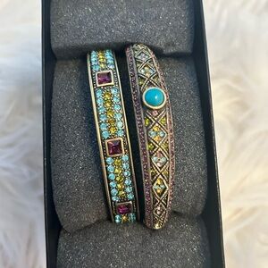 Pair Heidi Daus Clamper Bracelets Turquoise Purple Blue Swarovski Gems